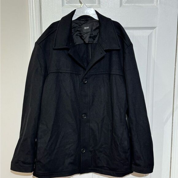Hugo Boss Black Wool Cashmere Logo Buttons Jacket Coat 46R - Picture 1 of 11